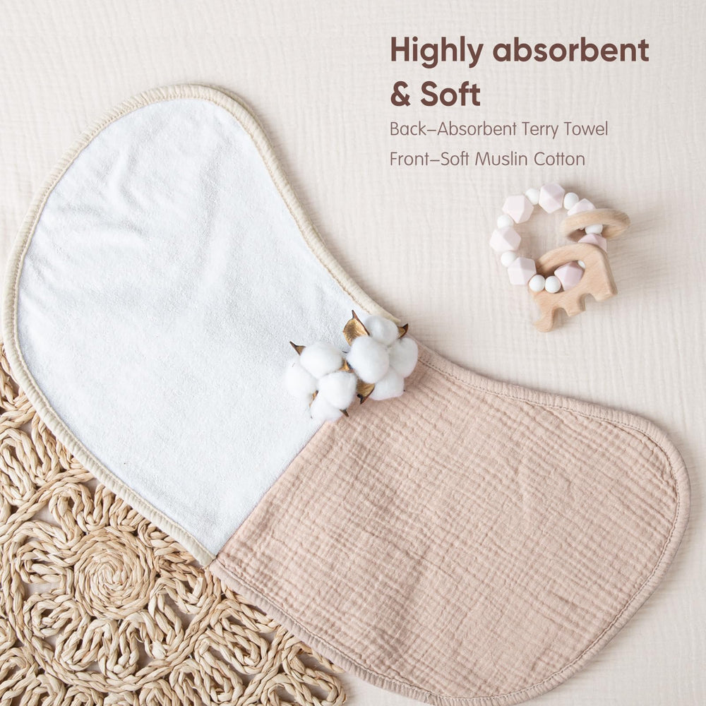 Lulumoon curved burp cloth on shoulder demonstrates full front and back coverage