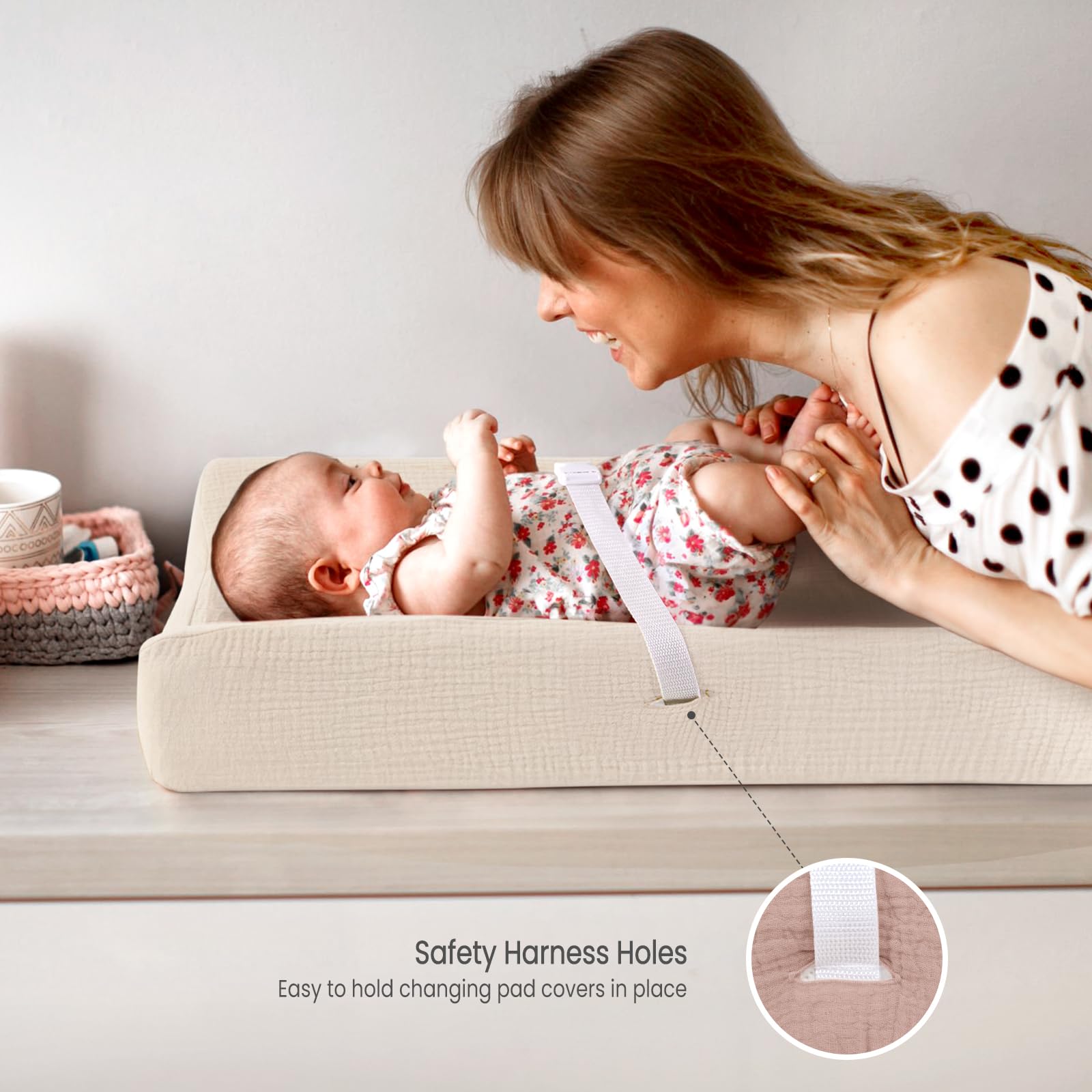 Lulumoon pad cover in-use on the changing table for smooth diaper changes.