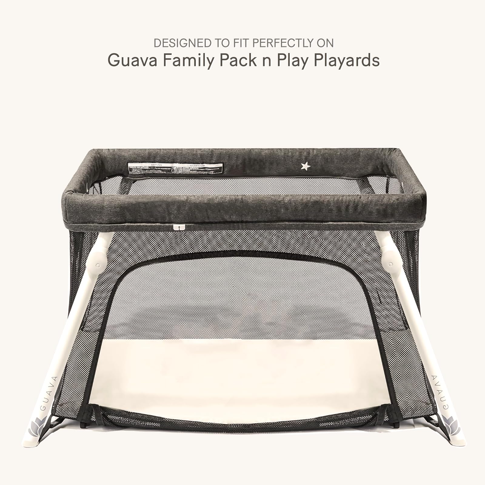 Lulumoon fitted sheet snug edge demonstrates secure fit for Guava Family playard.