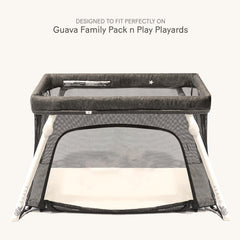 Lulumoon fitted sheet snug edge demonstrates secure fit for Guava Family playard.
