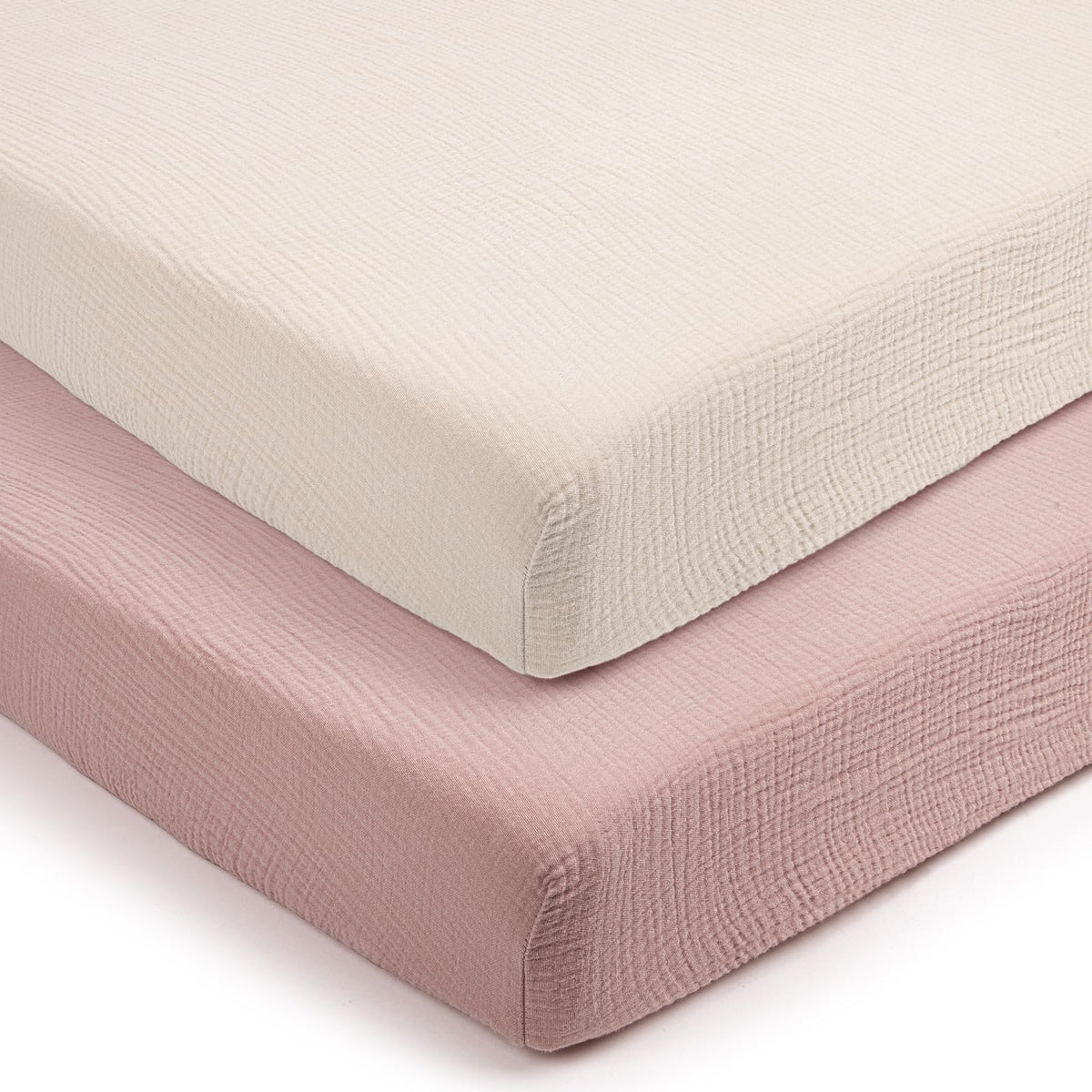 Lulumoon soft muslin close-up on fitted pack and play sheet for gentle baby skin.