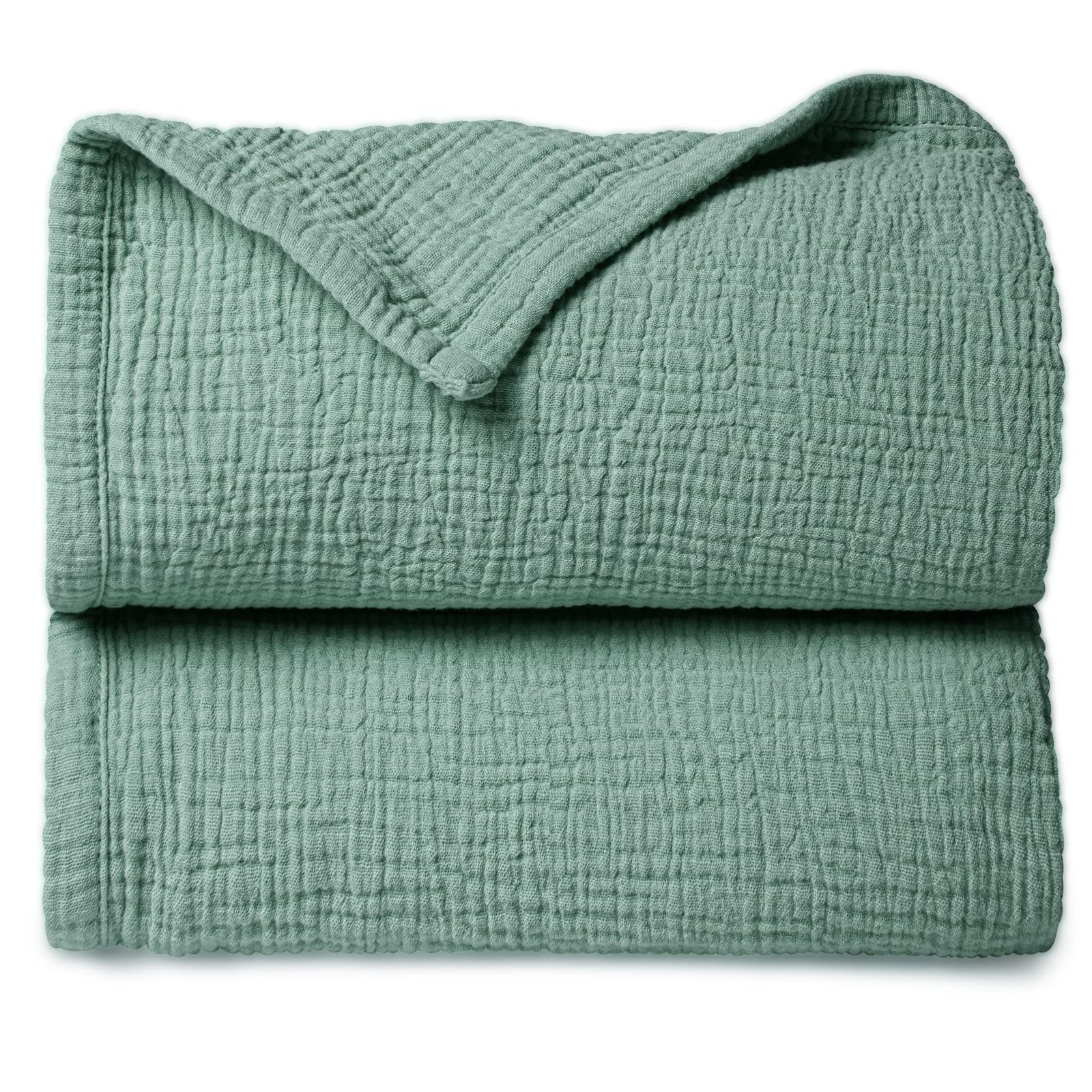 Lulumoon Lotus Leaf muslin blanket close-up showing soft cotton texture for gentle touch