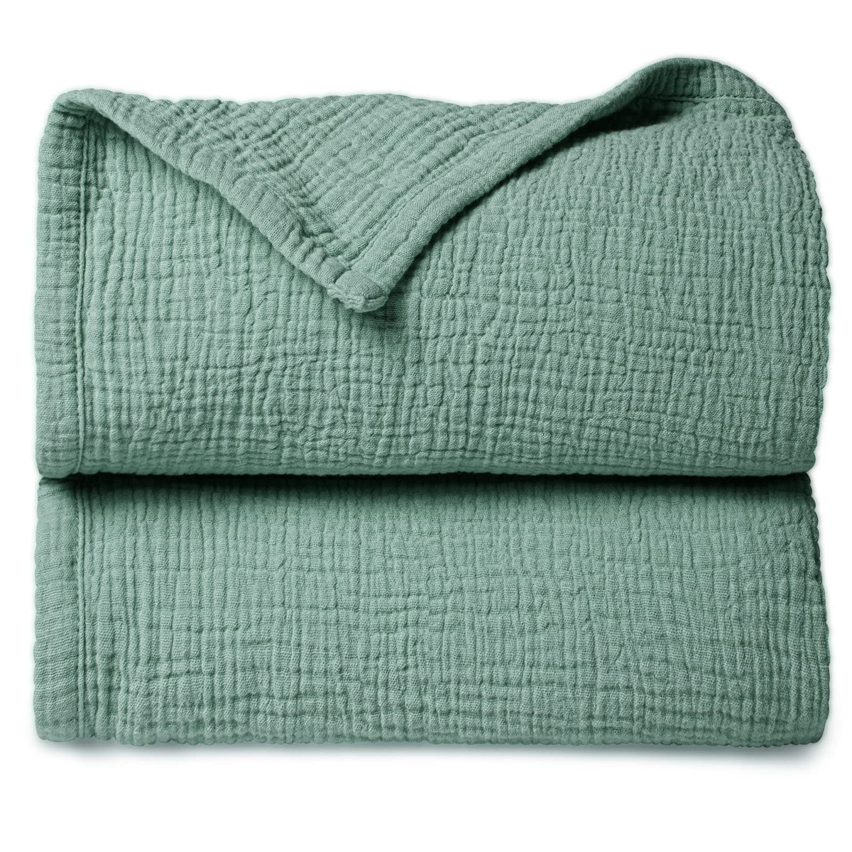 Lulumoon Lotus Leaf muslin blanket close-up showing soft cotton texture for gentle touch