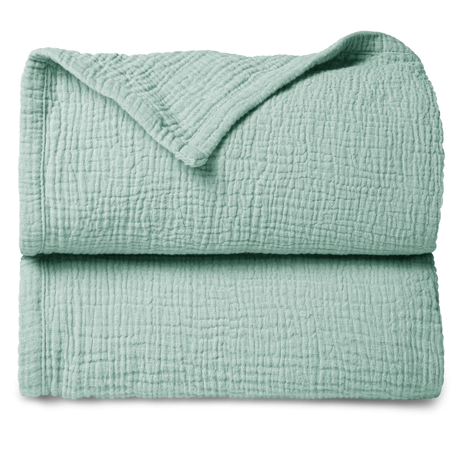 Lulumoon sage muslin baby blanket close-up fabric texture for softness.