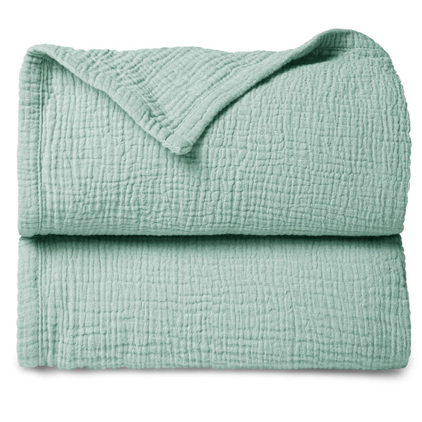 Lulumoon sage muslin baby blanket close-up fabric texture for softness.