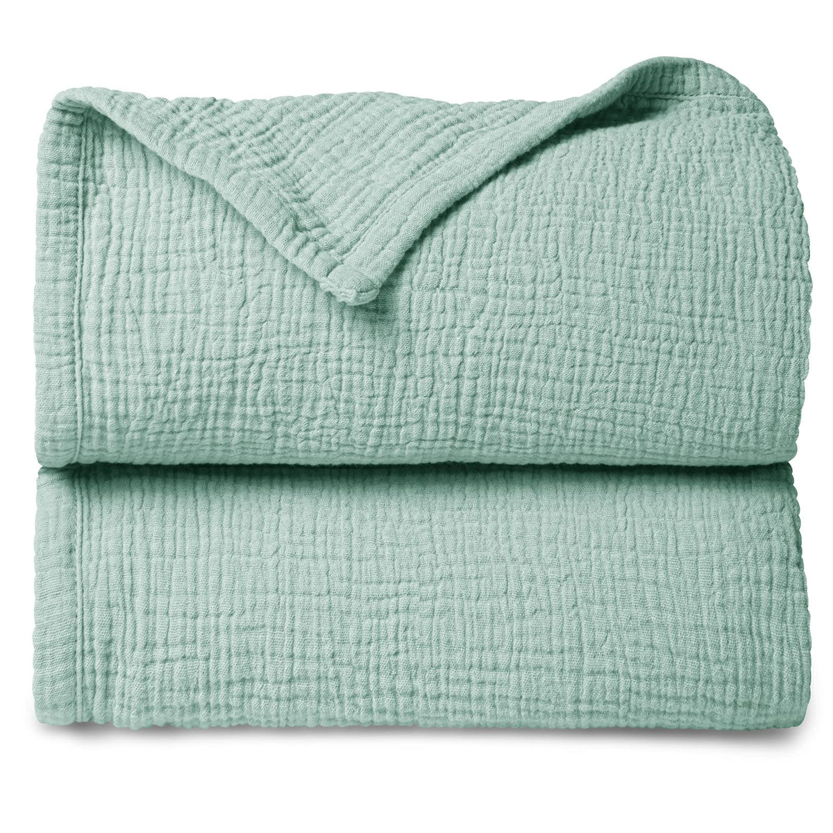 Lulumoon sage muslin baby blanket close-up fabric texture for softness.