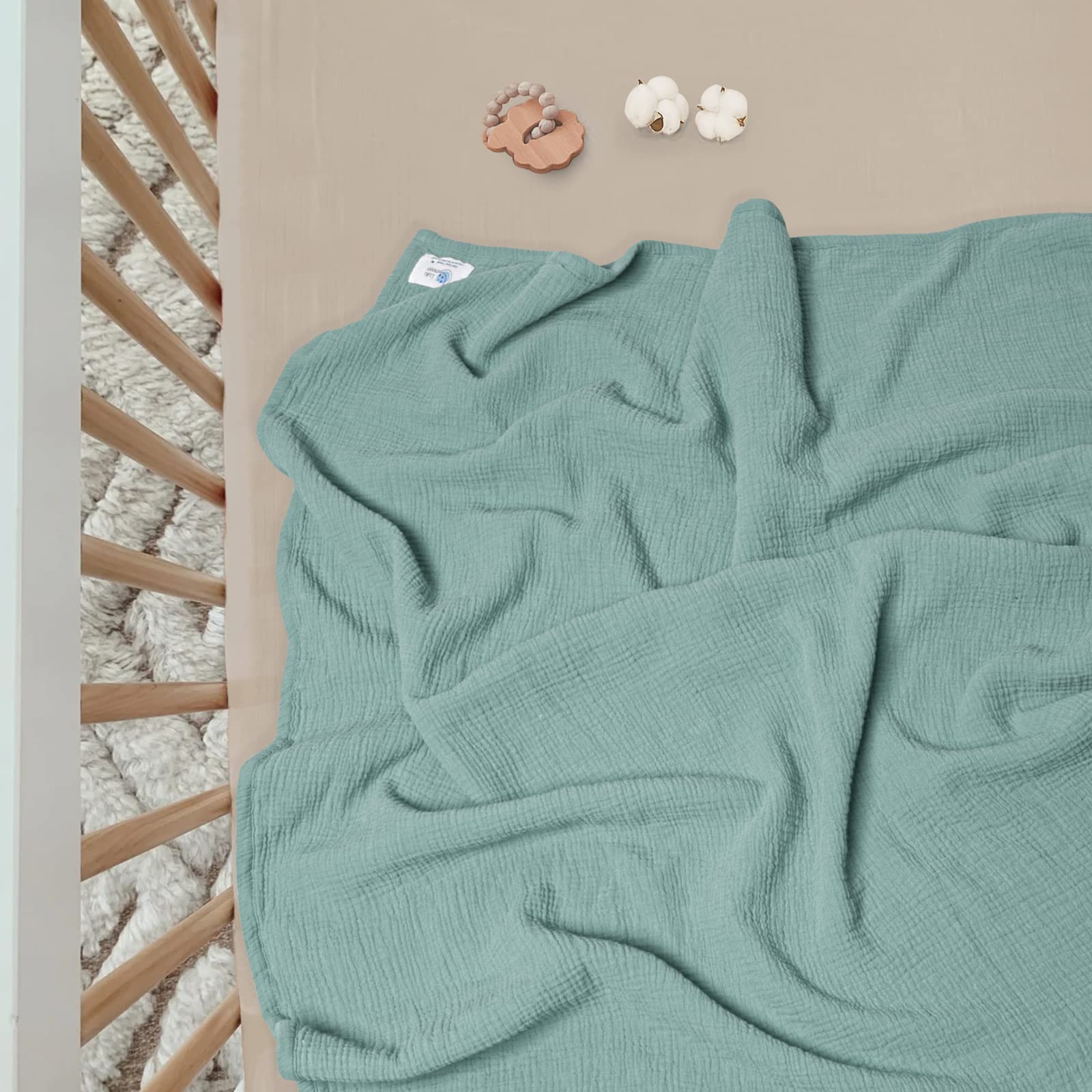 Lulumoon sage muslin baby blanket machine washable for easy care.