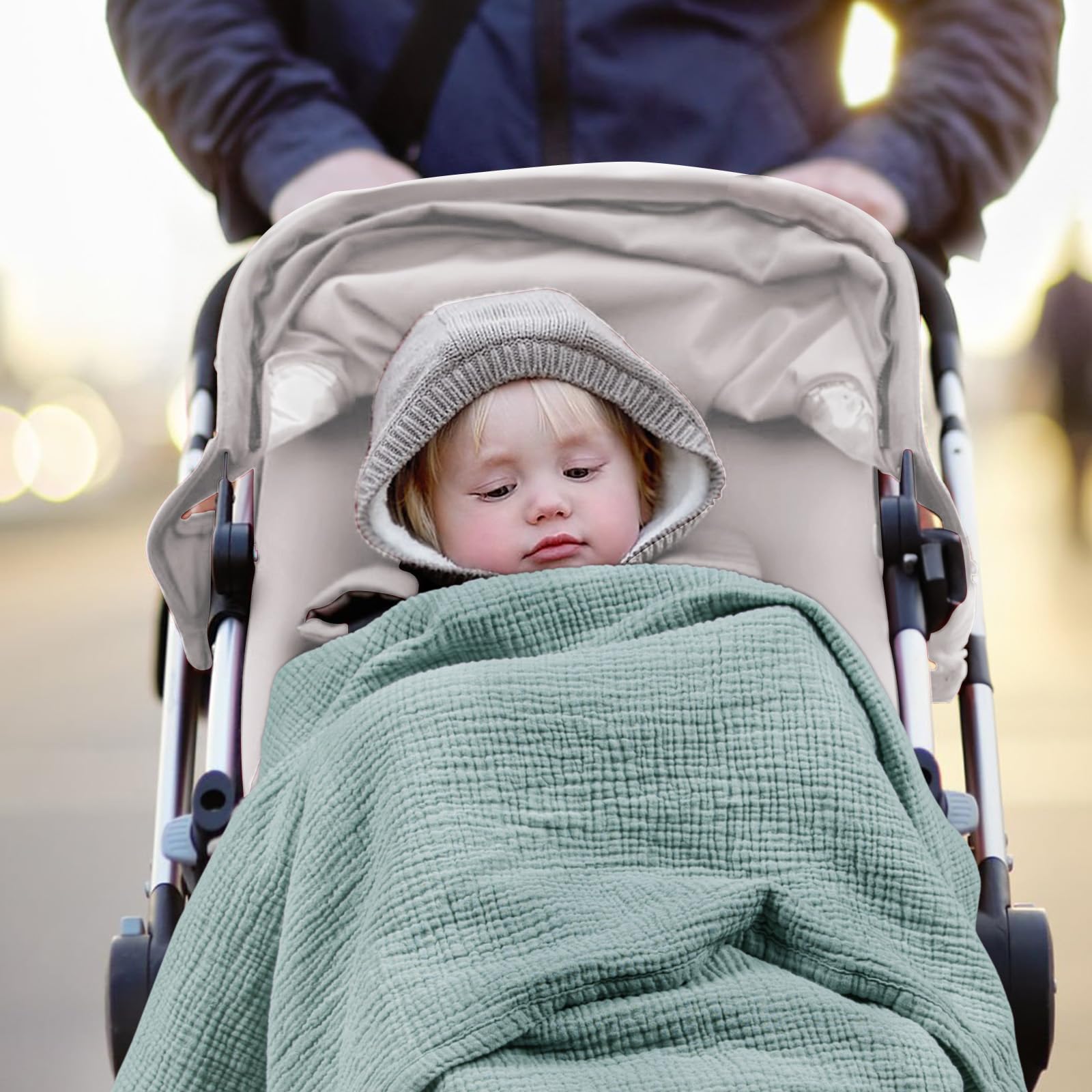 Lulumoon sage muslin baby blanket measures 47x47 inches for generous wrap.