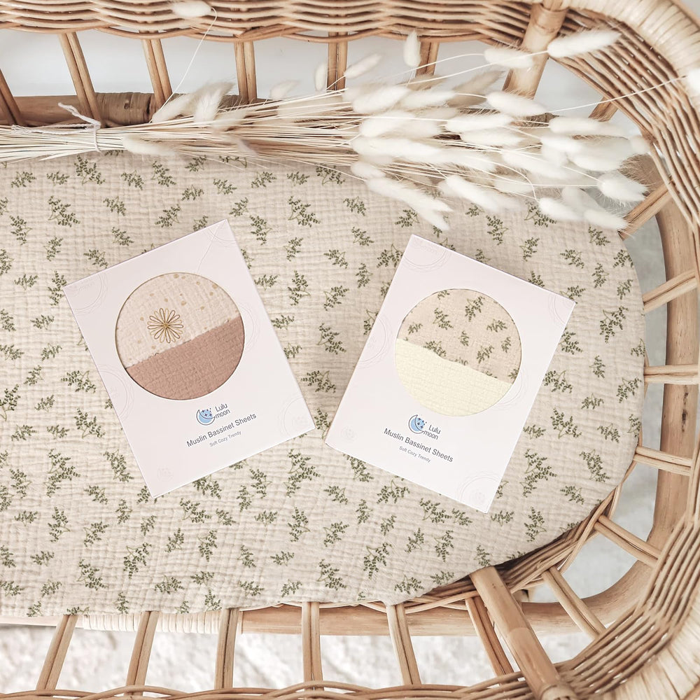 Lulumoon bassinet sheet 2-pack ensures a ready spare.