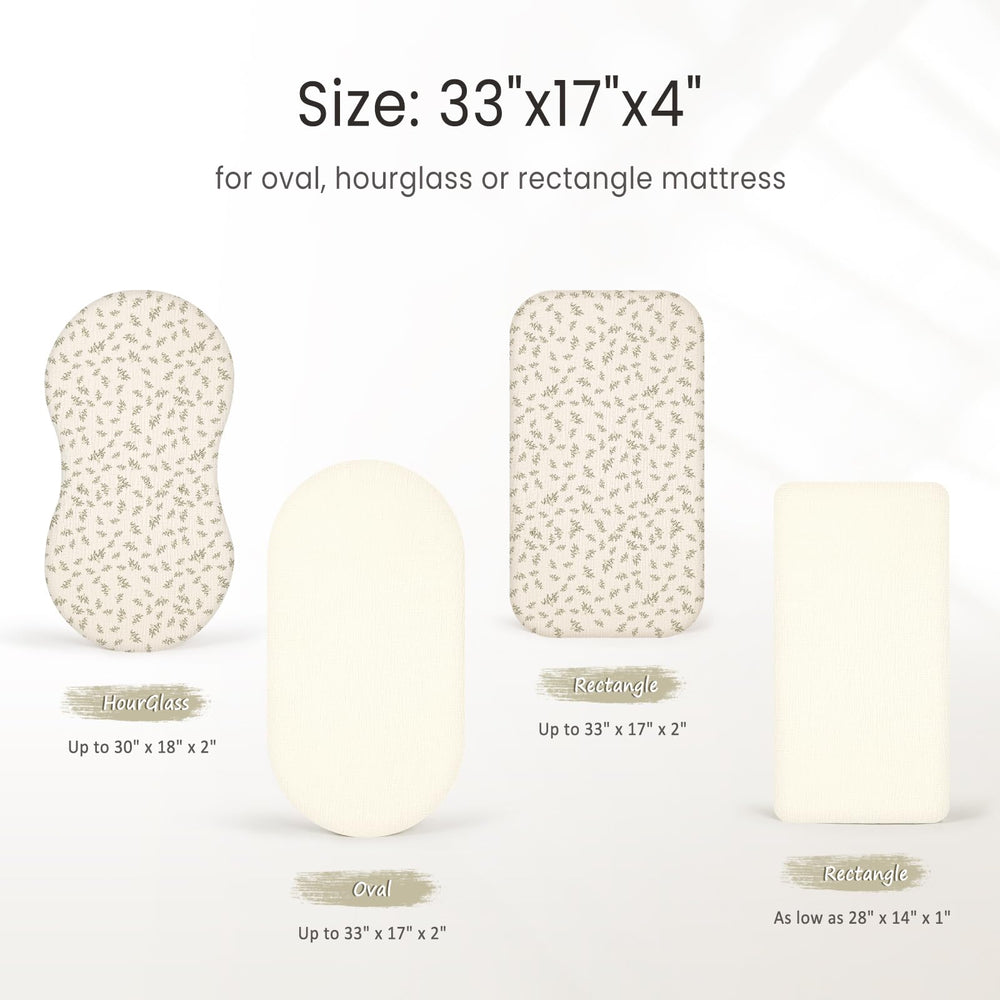 Lulumoon muslin bassinet sheets 33x17x4 fit securely on common bassinets.