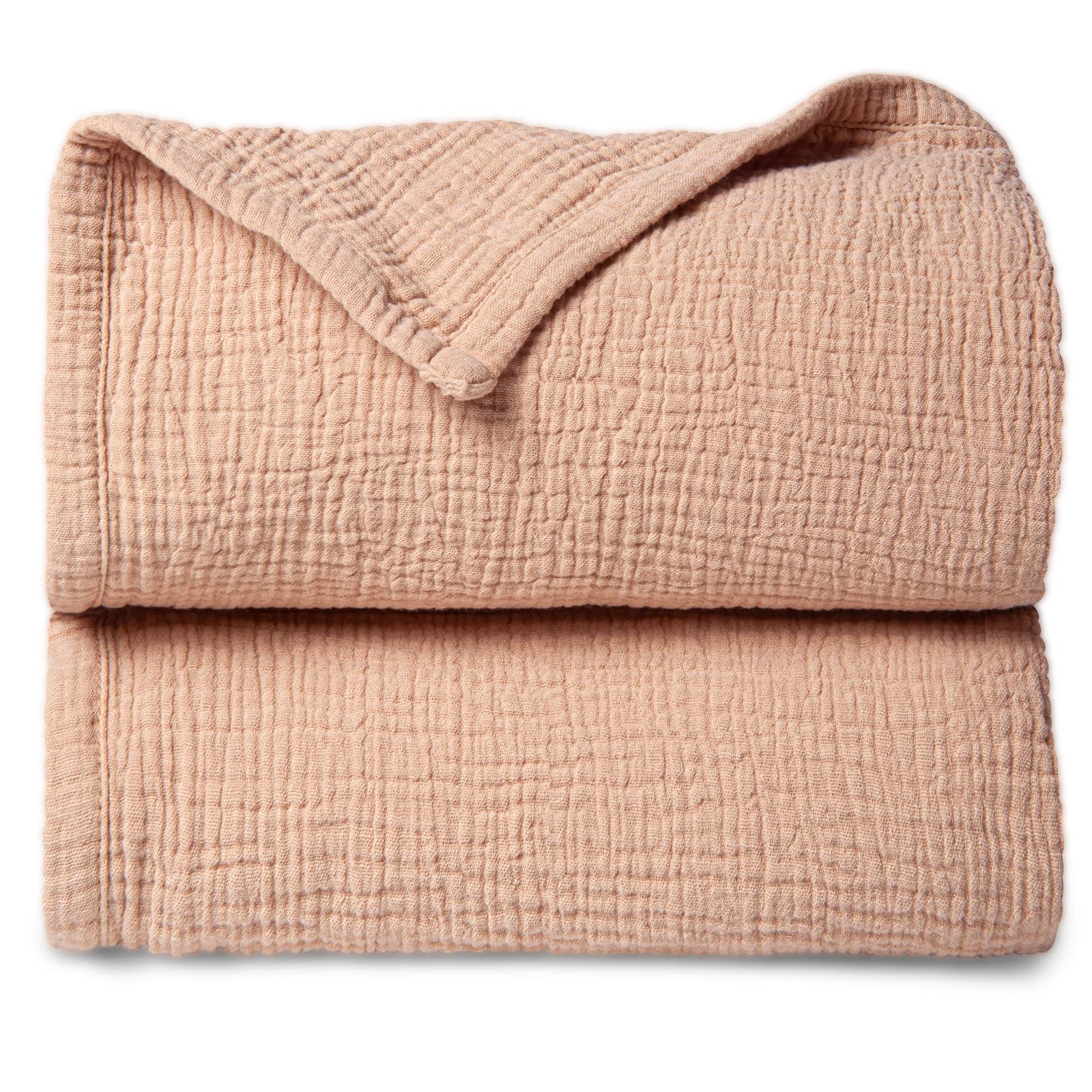 Lulumoon pink muslin blanket front view shows soft four-layer cotton texture for baby comfort.