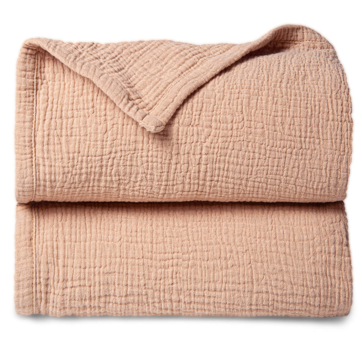 Lulumoon pink muslin blanket front view shows soft four-layer cotton texture for baby comfort.