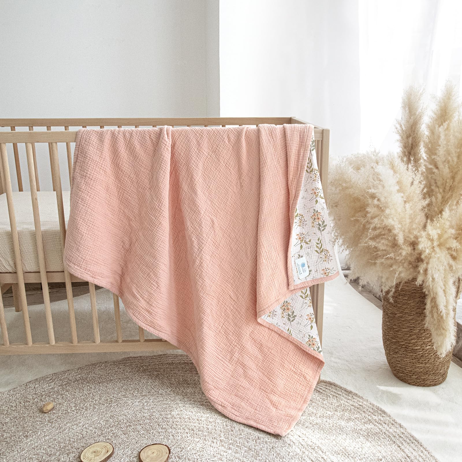 Lulumoon Muslin Blanket shown being machine washed for easy care.