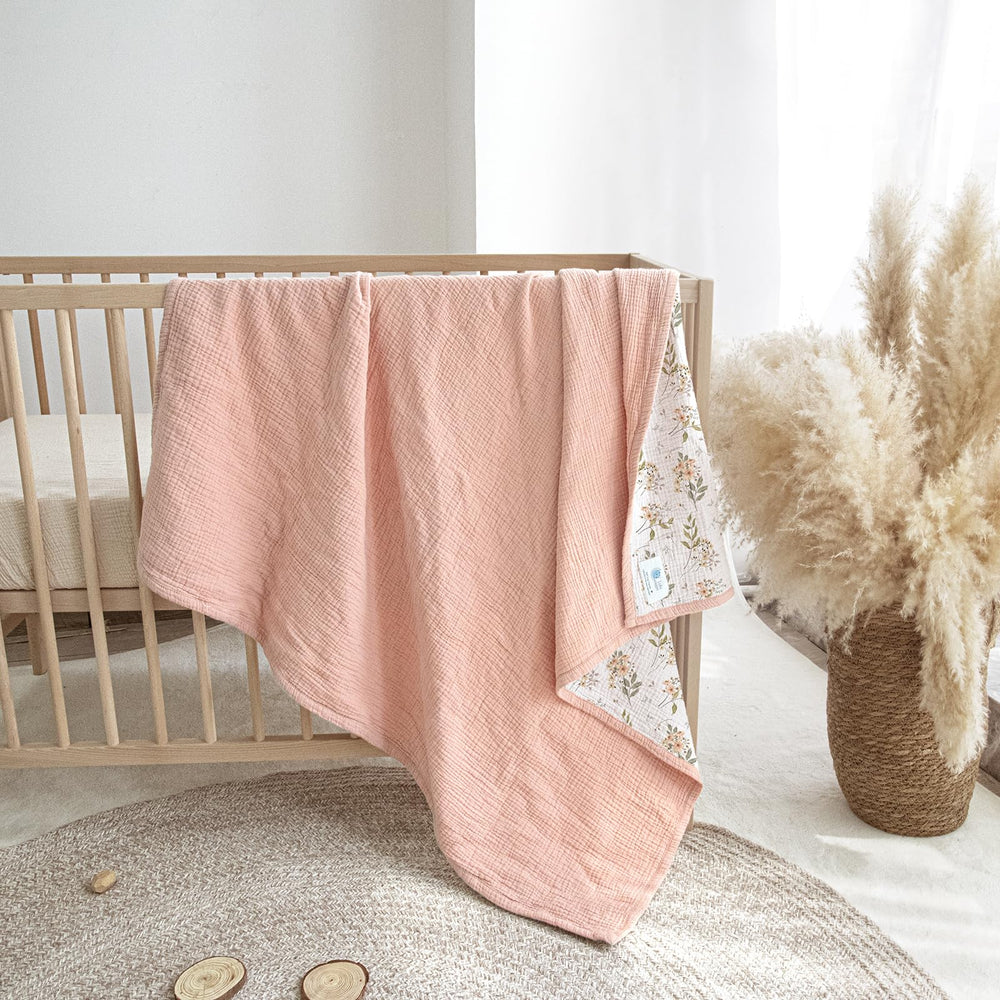 Lulumoon Muslin Blanket shown being machine washed for easy care.