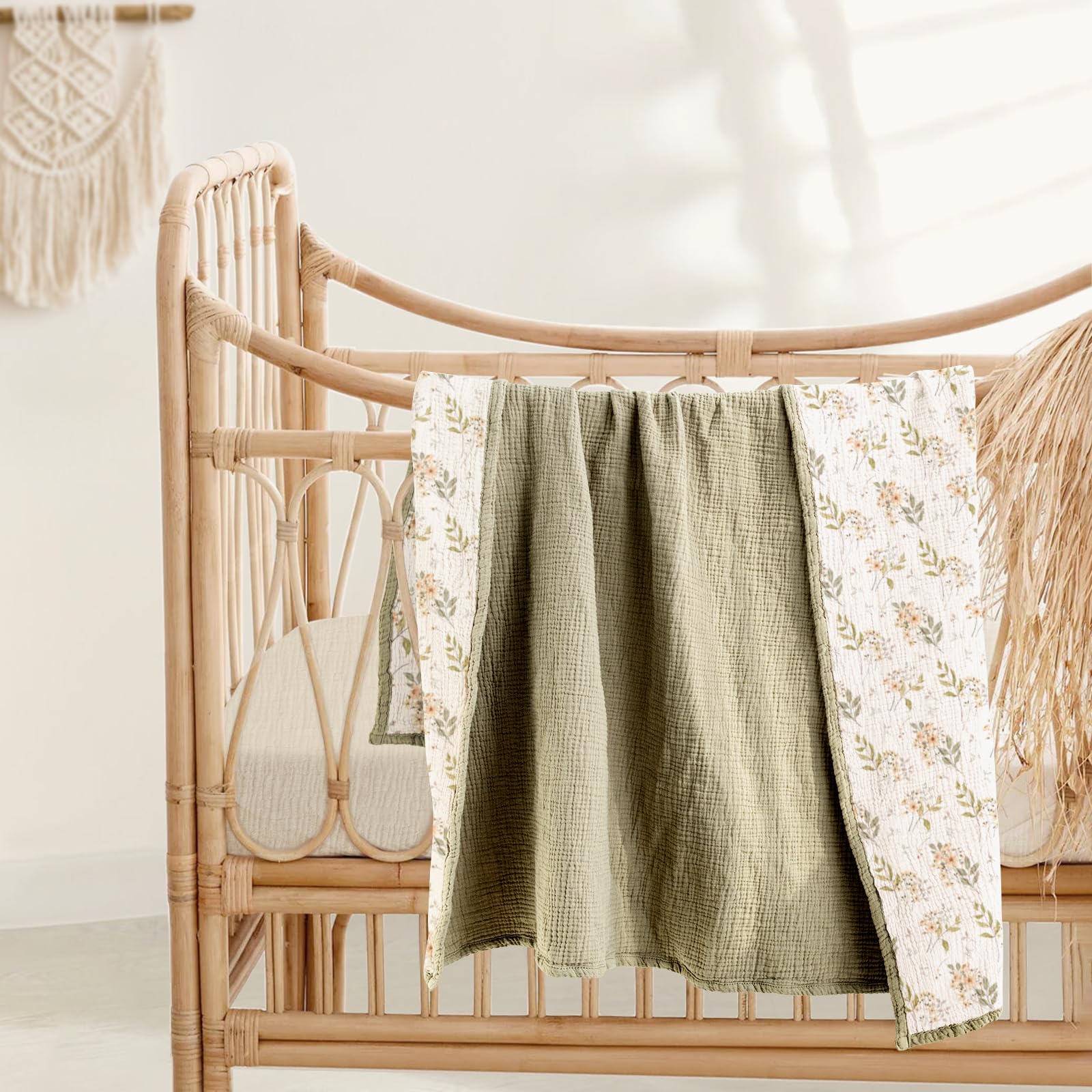 Lulumoon Muslin Blanket Olive Flower baby nest for cozy naps
