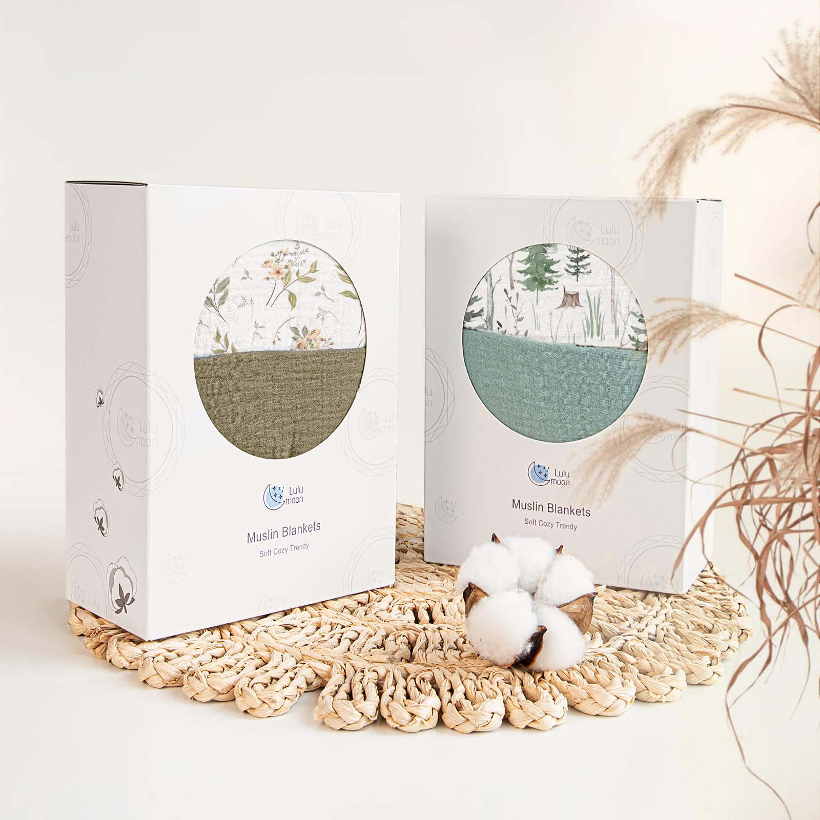 Lulumoon Muslin Blanket Olive Flower nap-time use on a soft surface