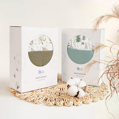 Lulumoon Muslin Blanket Olive Flower nap-time use on a soft surface