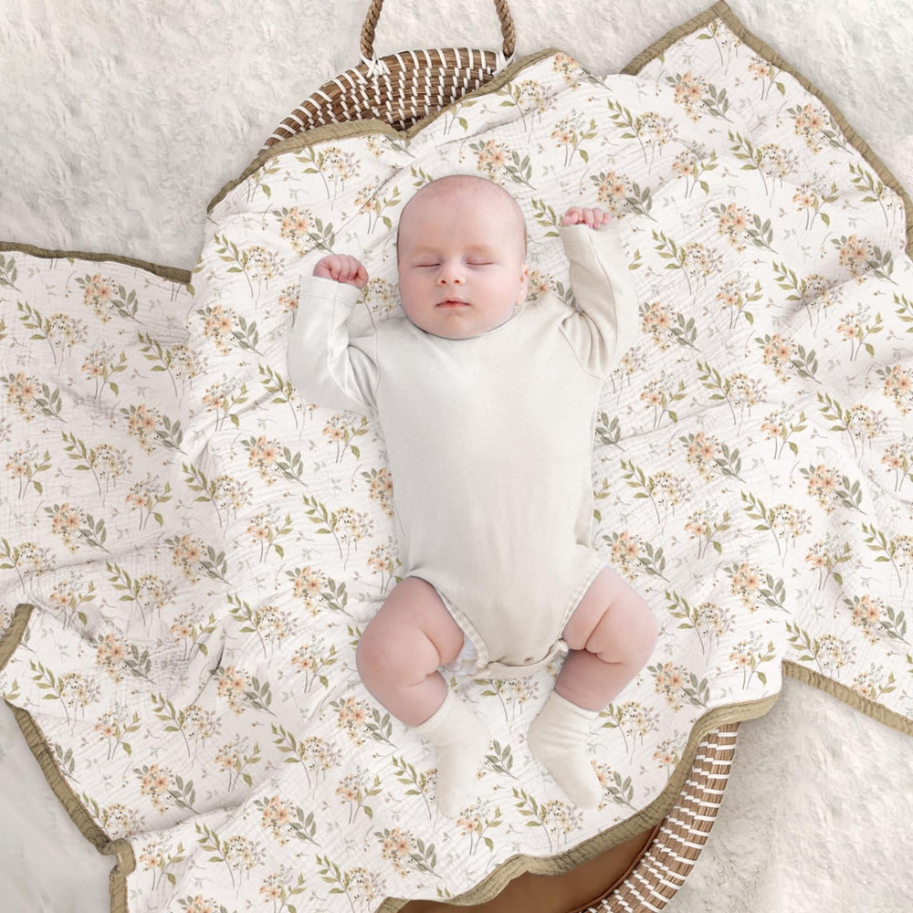 Lulumoon Muslin Blanket Olive Flower photography background for cute baby photos