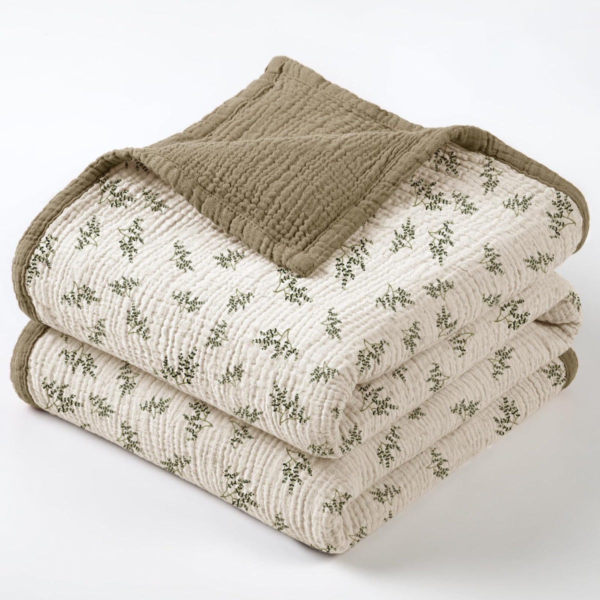 Lulumoon muslin blanket Olive Tree soft texture ready for cozy newborn snuggle and breathability.