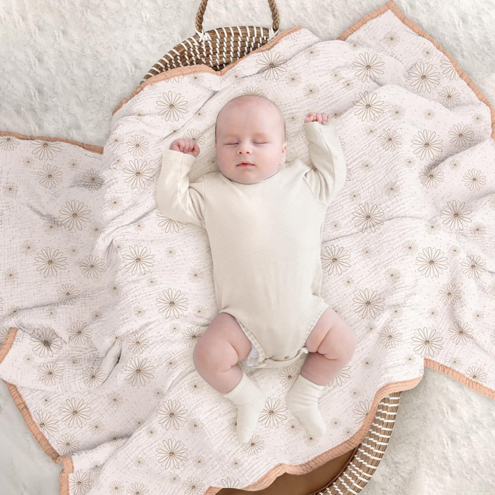 Lulumoon Pink Daisy muslin blanket as photography backdrop