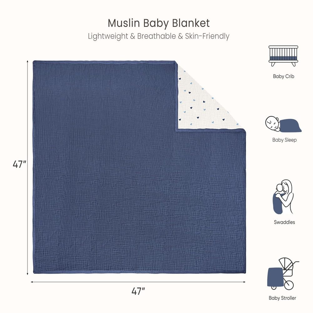 Lulumoon muslin blanket showing reversible blue color option