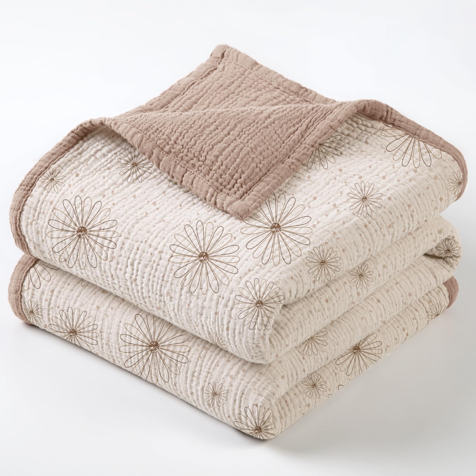 Lulumoon muslin blanket Sand Daisy flat lay shows soft breathable fabric for peaceful naps