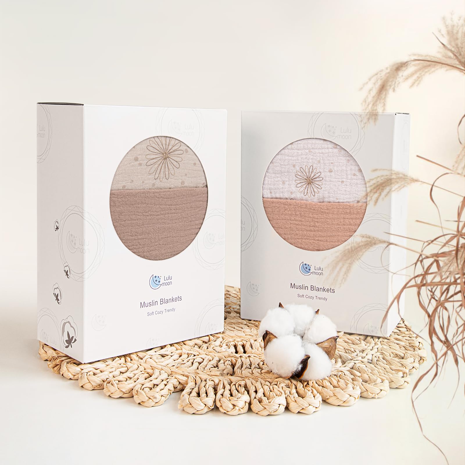 Lulumoon muslin blanket Sand Daisy soft edges and layered texture in close shot