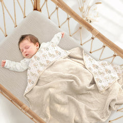 Lulumoon muslin blanket in ivory flower, ideal as stroller sun shade on outings.