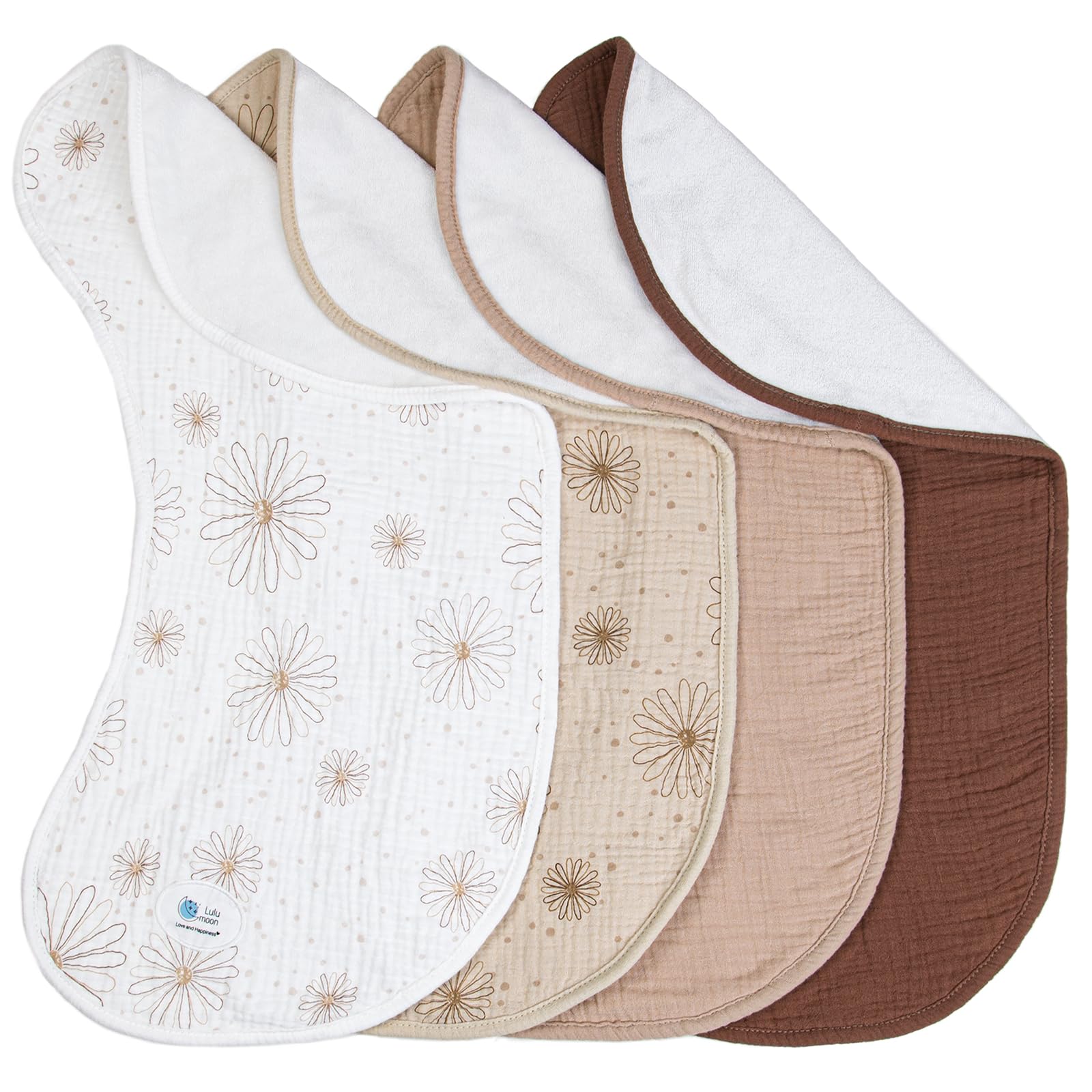 Lulumoon muslin burp cloth curve design for full shoulder coverage