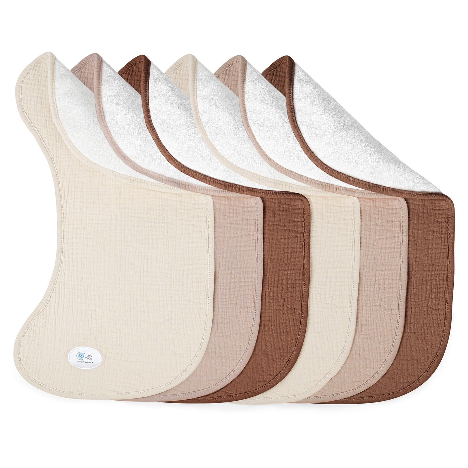 Lulumoon muslin burp cloths curved design showing shoulder coverage for spit-ups