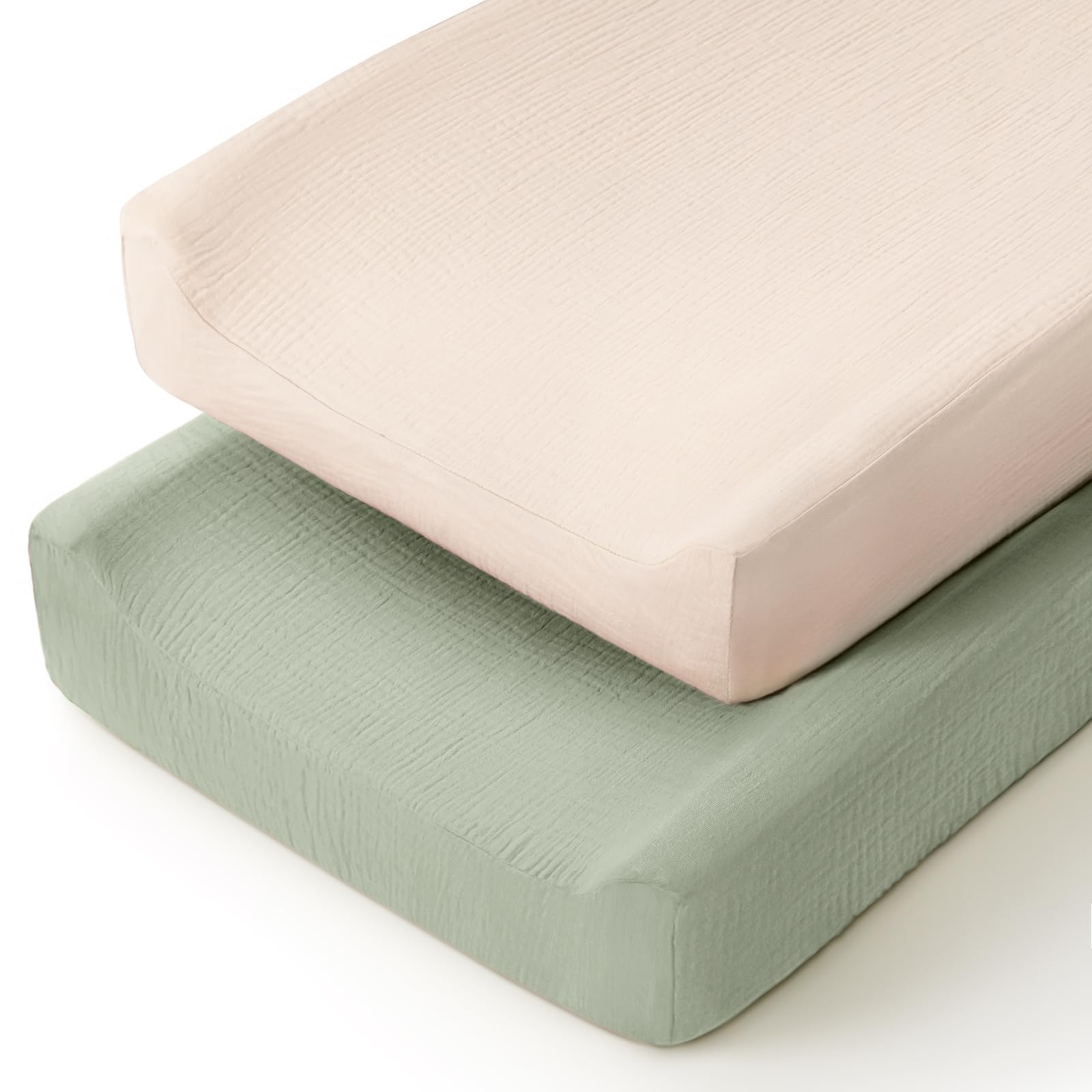Lulumoon muslin changing pad cover 2-pack front view with soft breathable fabric