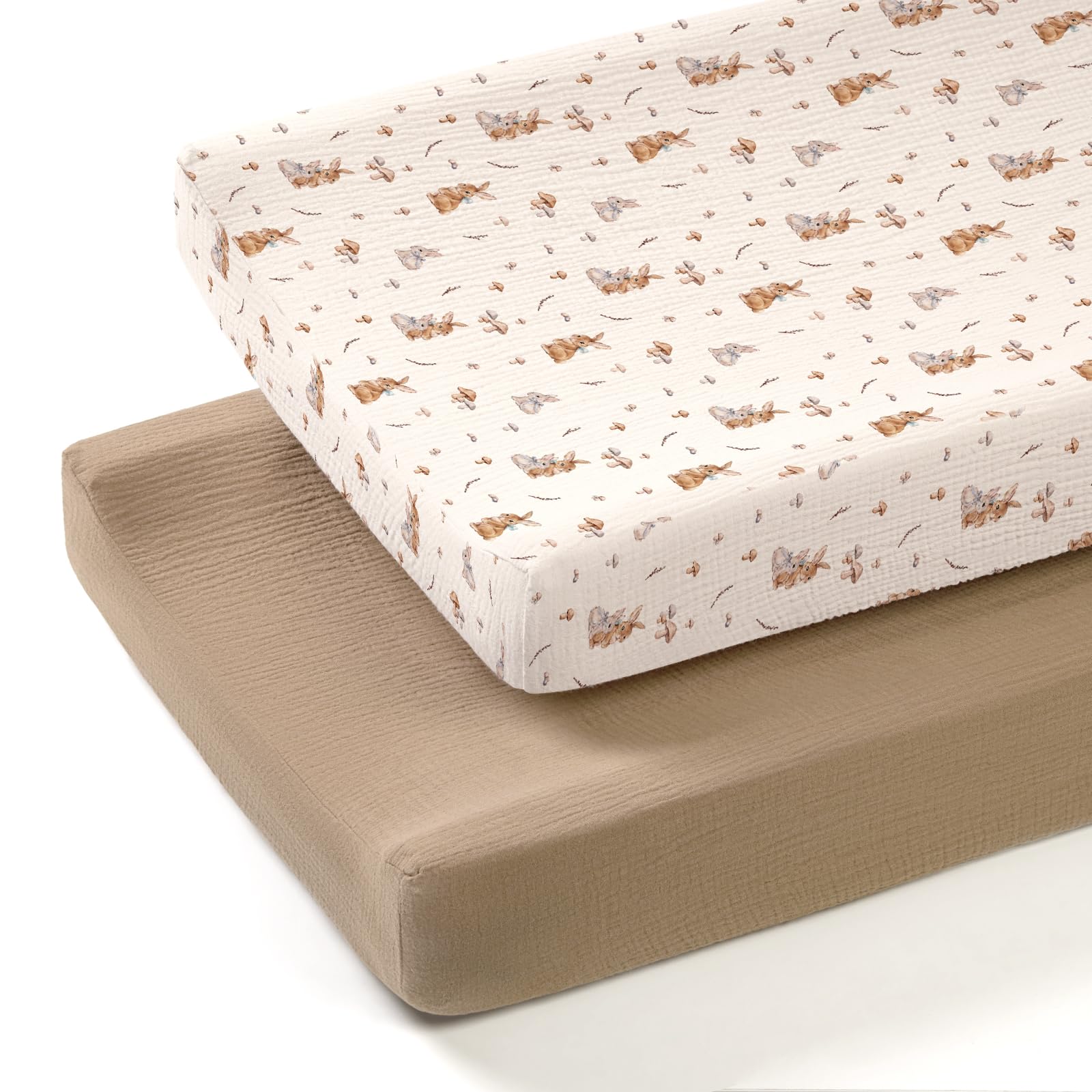 Lulumoon muslin changing pad cover with bunny pattern offers gentle, breathable comfort for diaper changes.
