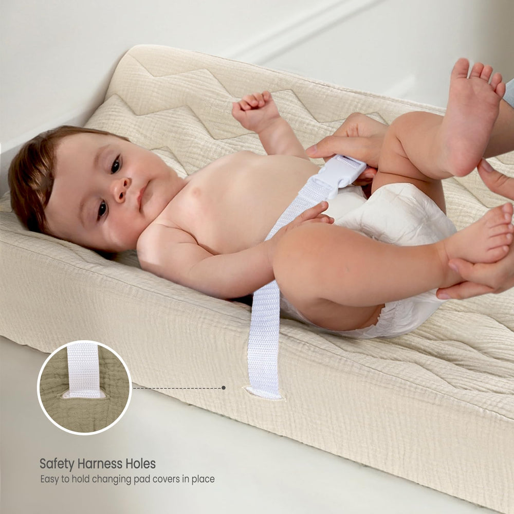 Lulumoon muslin changing pad cover gift-ready packaging in nursery colors.