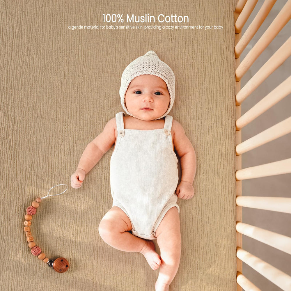 Lulu Moon Muslin Crib Sheets breathable cotton for comfortable warm-weather sleep