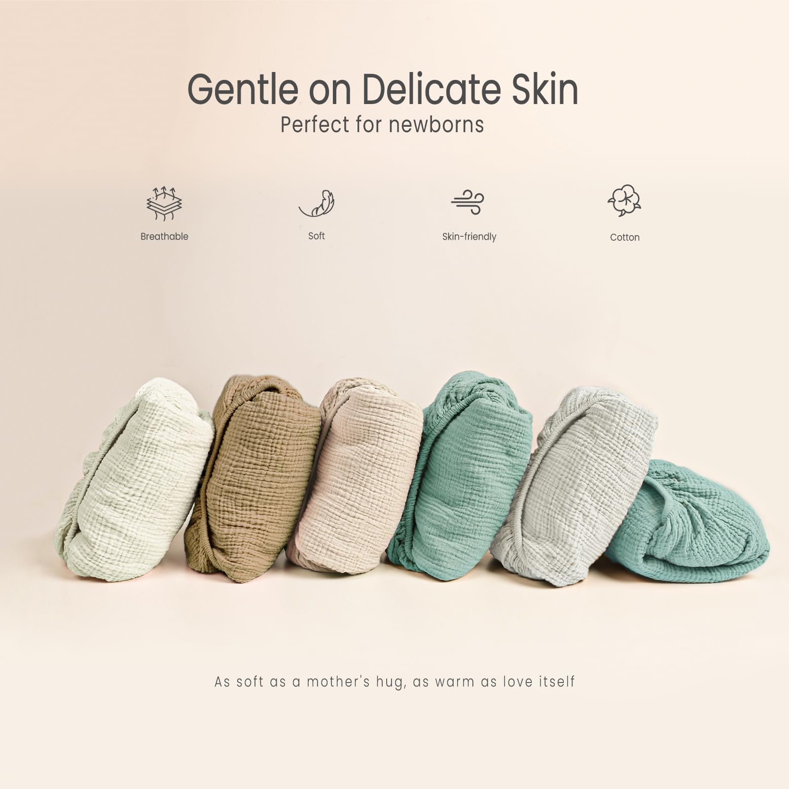 Lulu Moon Muslin crib sheets with 360-degree elastic fit prevent slipping
