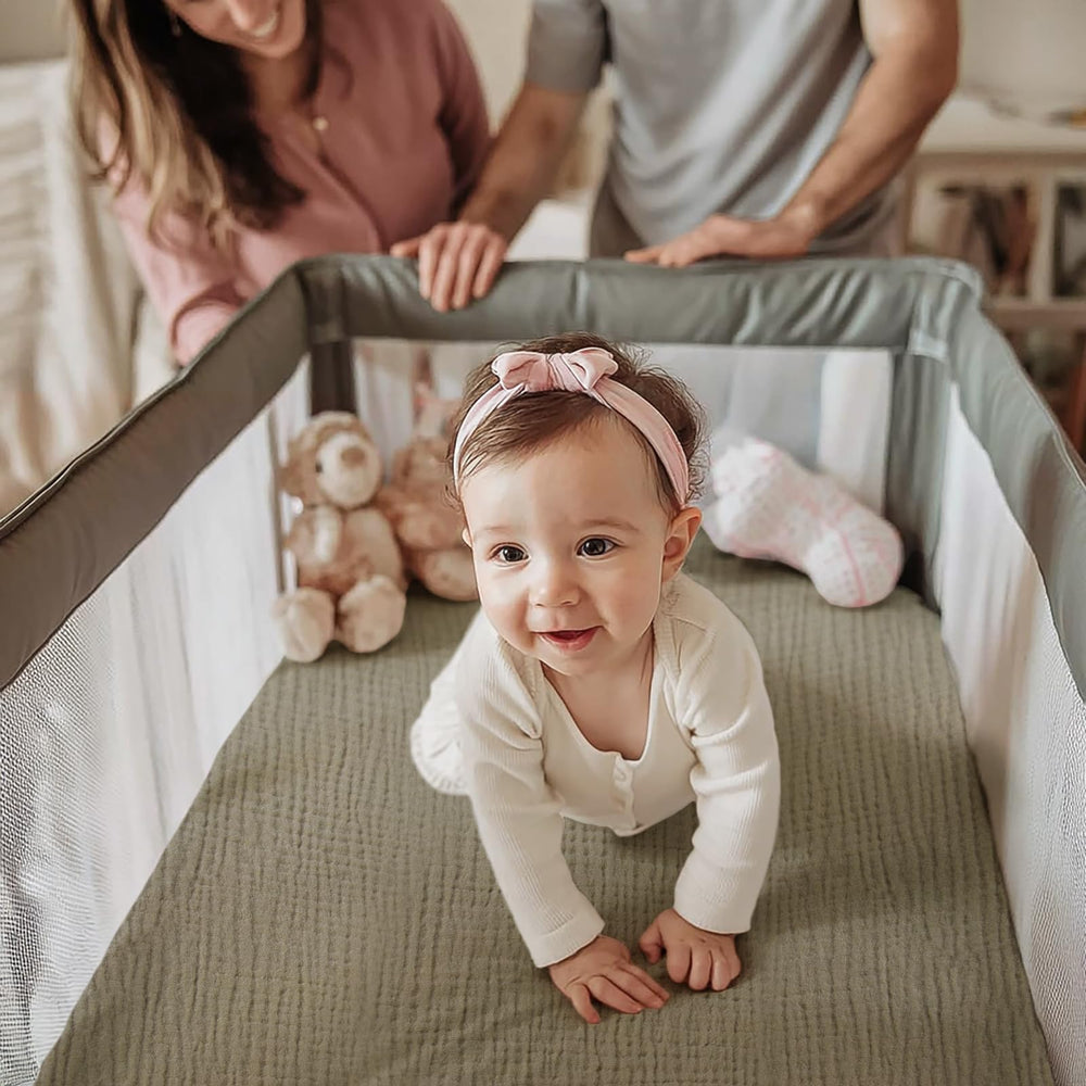 Easy-care Lulumoon Pack N Play Muslin sheet ready for washing