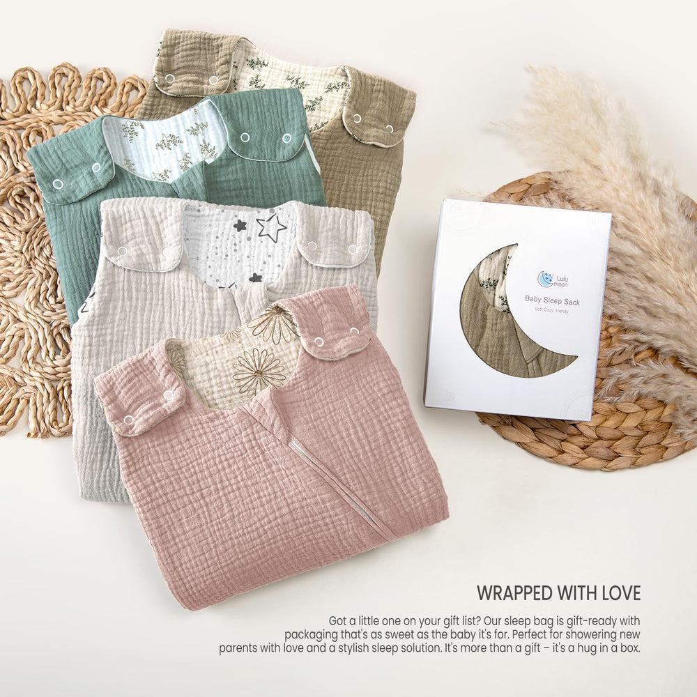 Lulumoon Sleep Sack Muslin aids peaceful naps and night sleep.