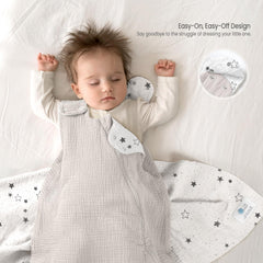 Lulumoon Sleep Sack Muslin close-up shows breathable fabric and gentle texture for baby