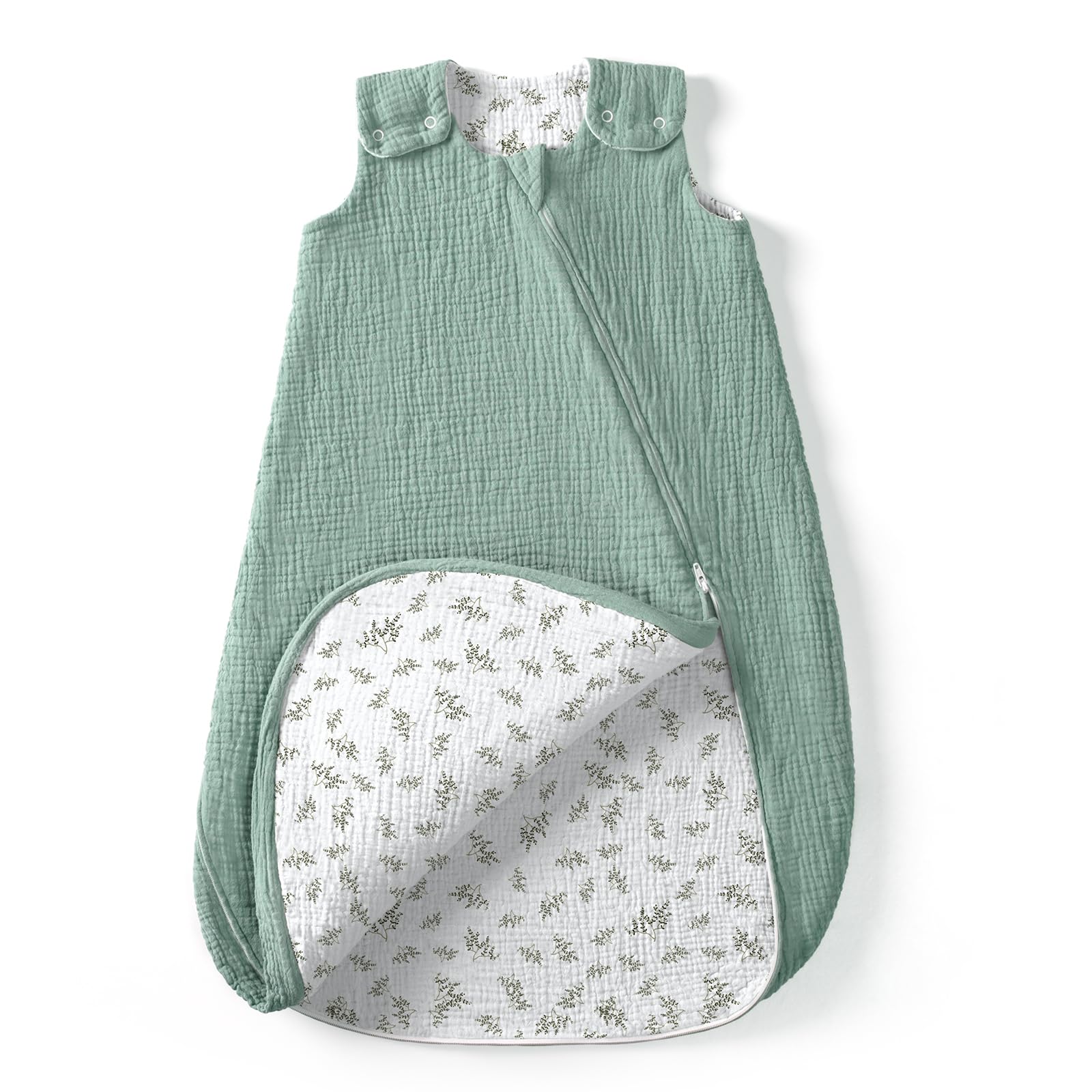 Lulumoon Sleep Sack Muslin double-layer fabric for all-season baby comfort.