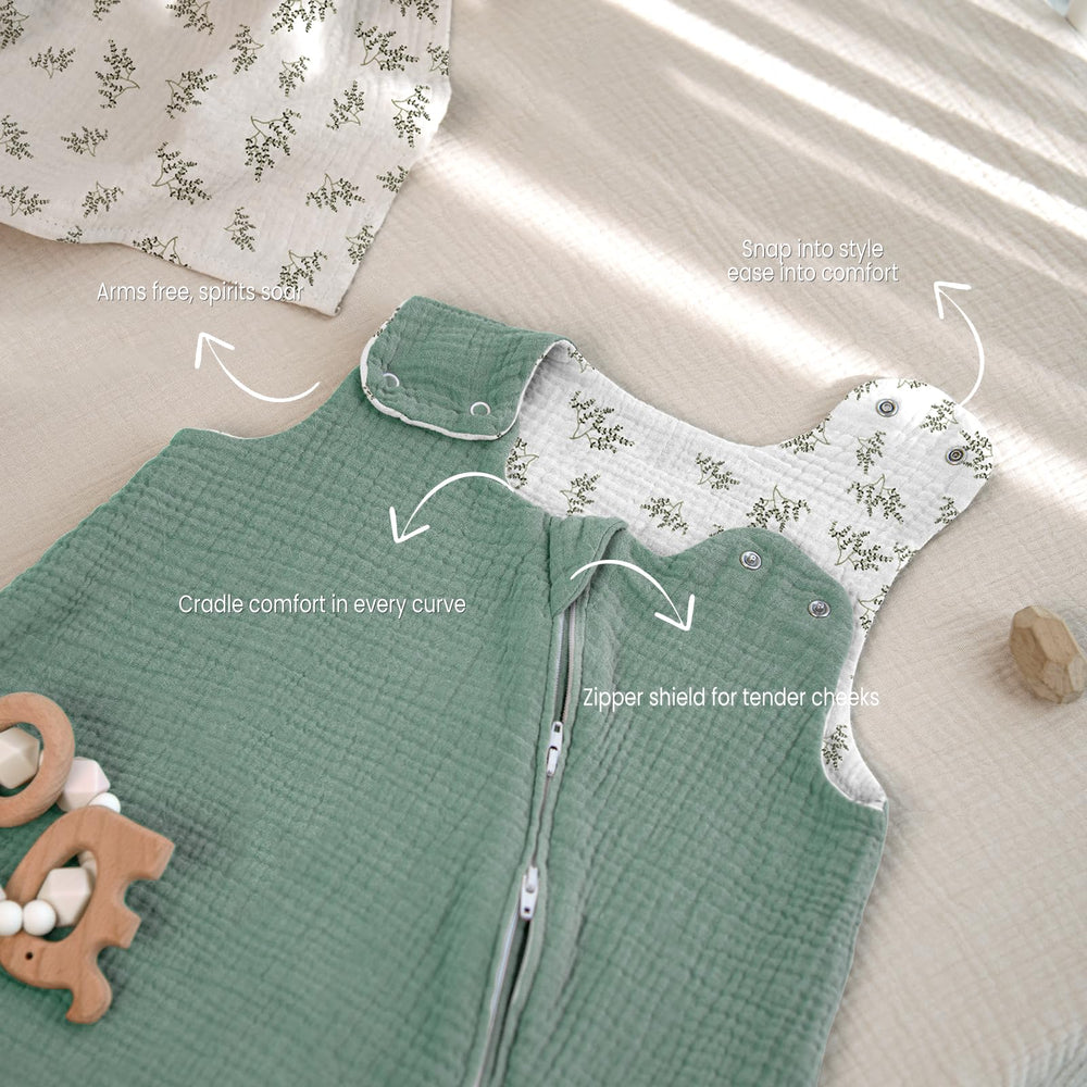 Lulumoon Sleep Sack Muslin machine washable for easy nursery care.