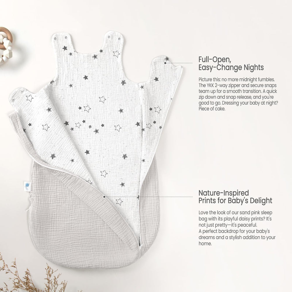 Lulumoon Sleep Sack Muslin machine washable for lasting softness.