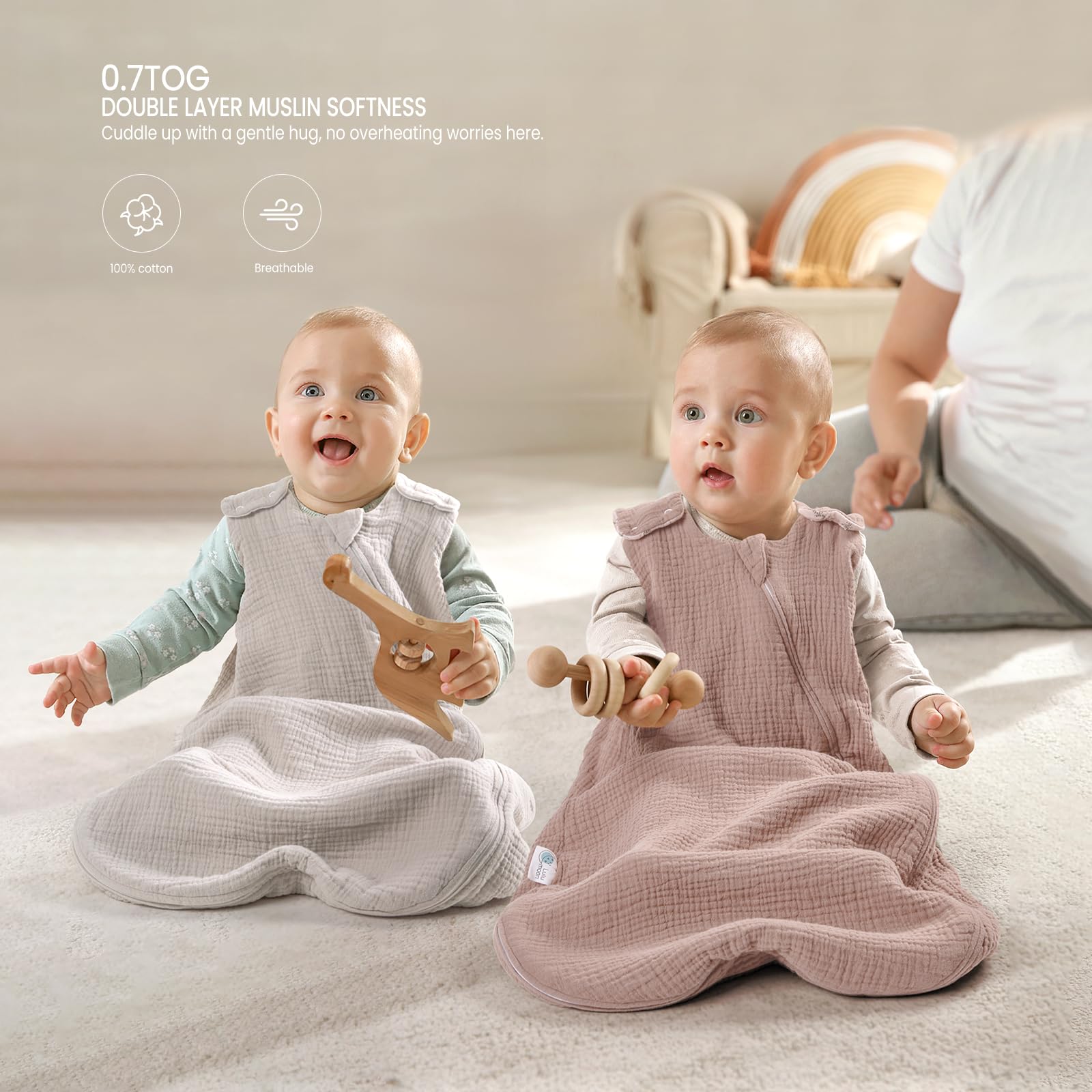 Lulumoon Sleep Sack Muslin shoulder snaps simplify quick dressing.