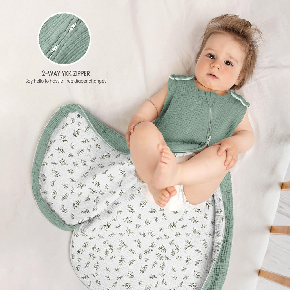 lulumoon Sleep Sack Muslin spacious bottom supports baby movement.