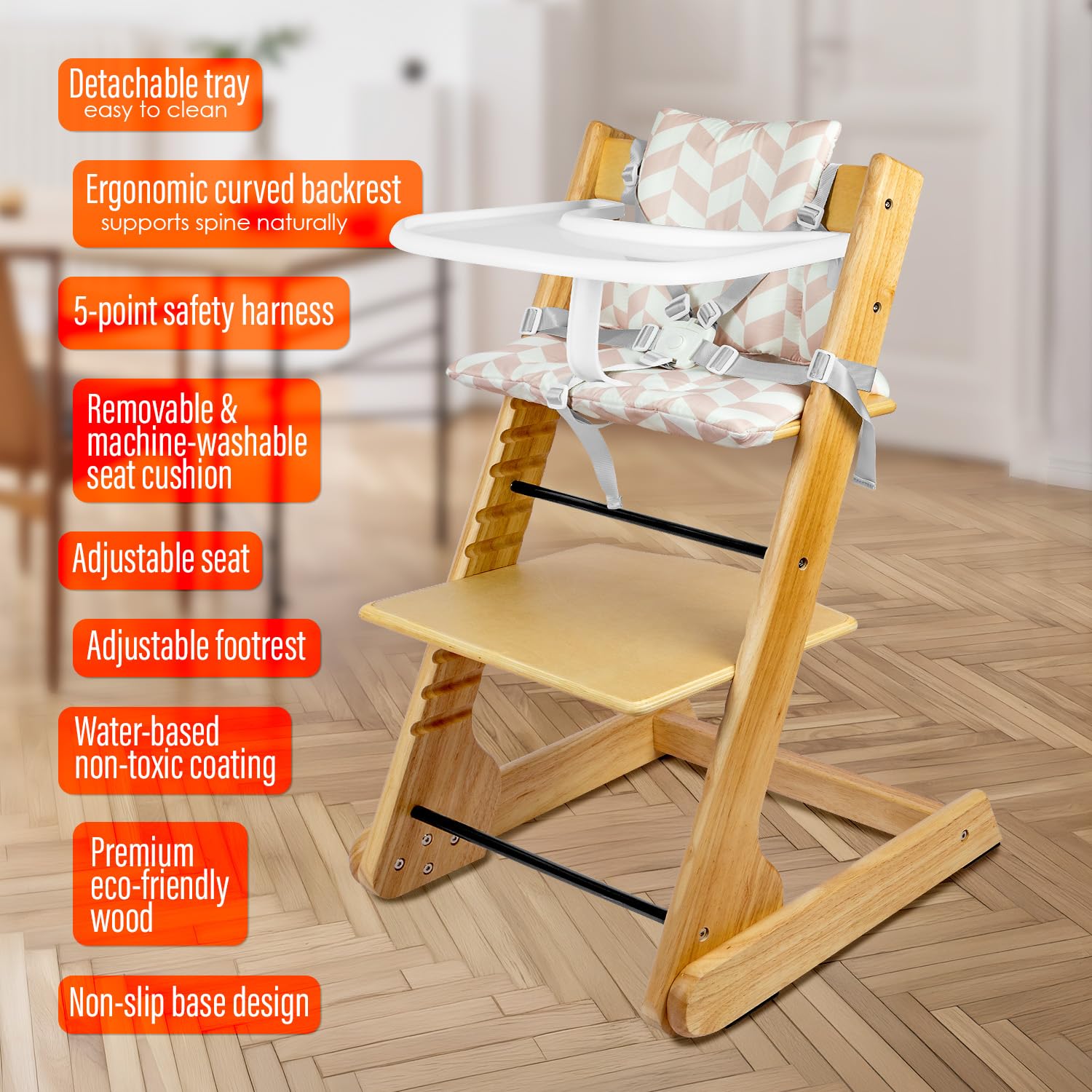 lulunemo adjustable seat height demonstrates growing child comfort during meals.