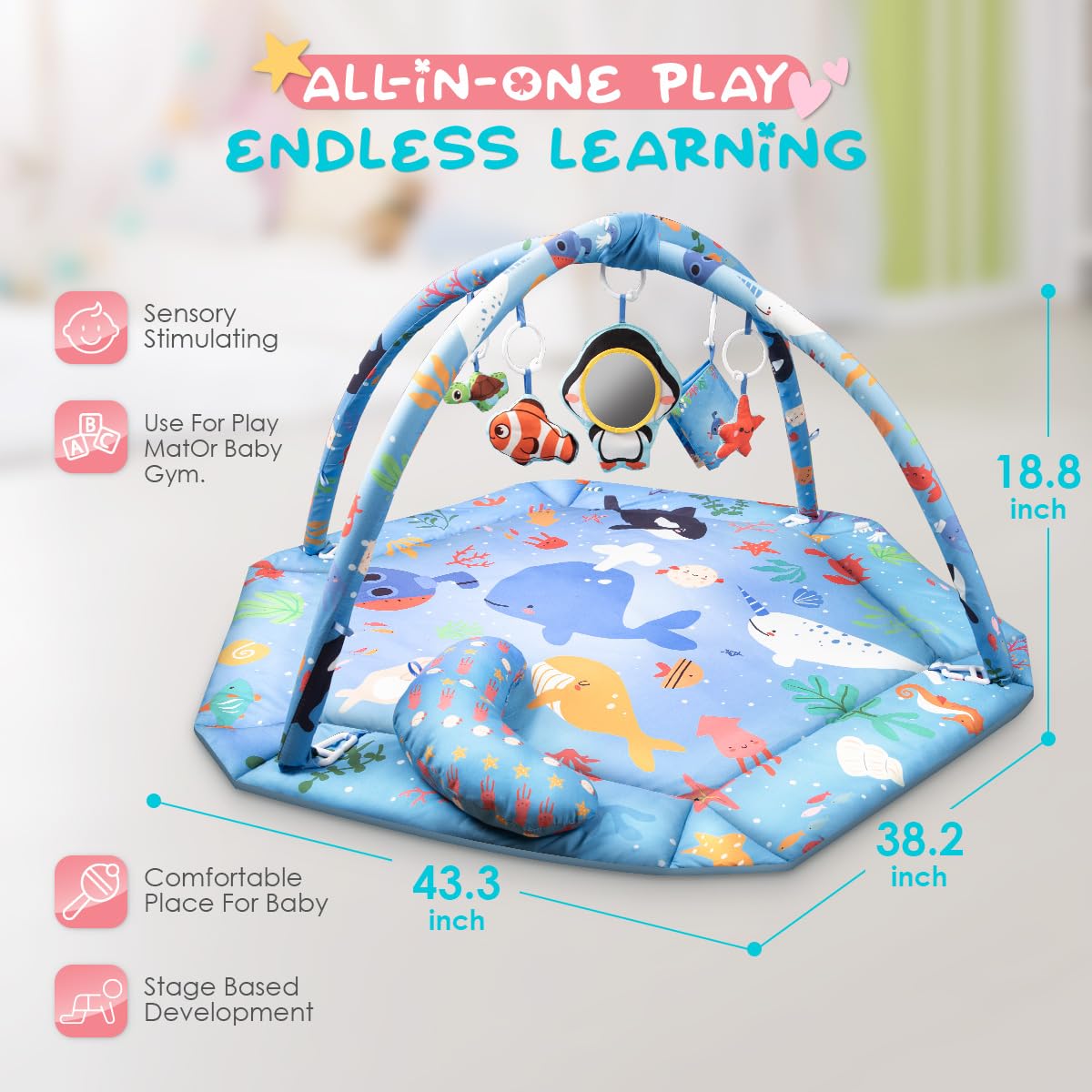 The starfish accessory on lulunemo Ocean Play Mat supports reach and exploration