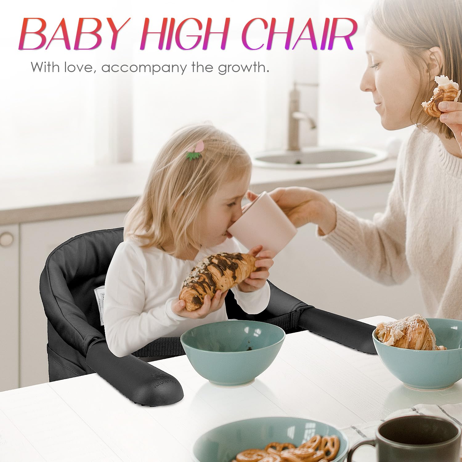 lulunemo portable high chair ready for trips with quick setup in minutes.