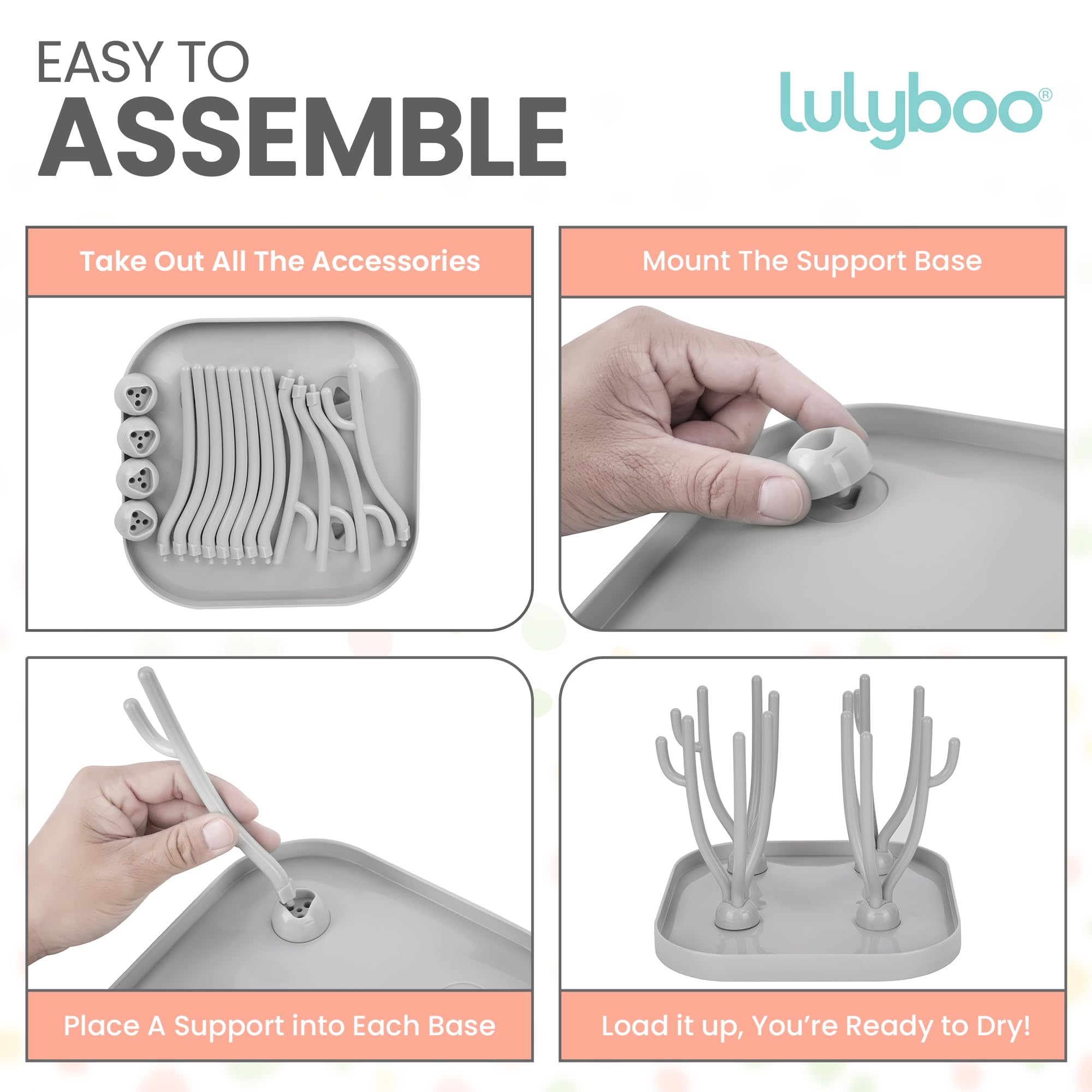 Lulyboo BPA-free rack is travel-ready for hygienic drying on the go.