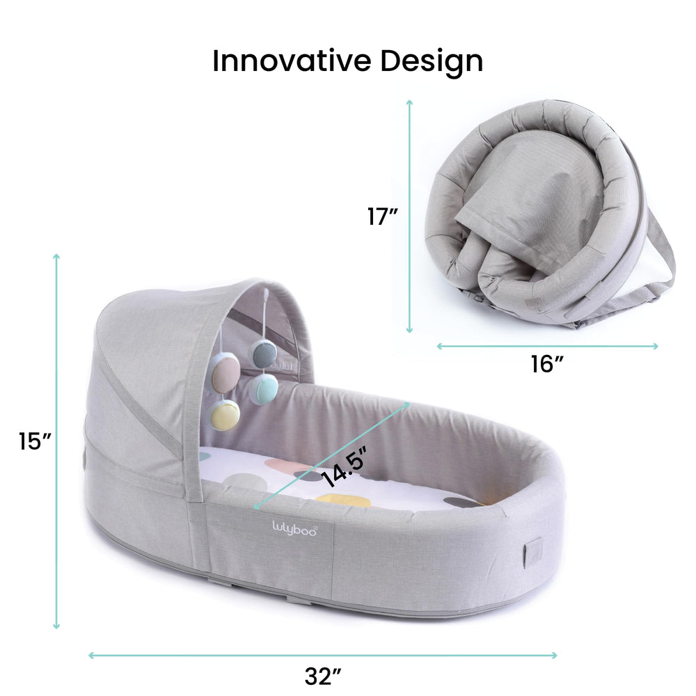 Lulyboo Bubble Travel Lounge folded into a compact backpack for easy transport.