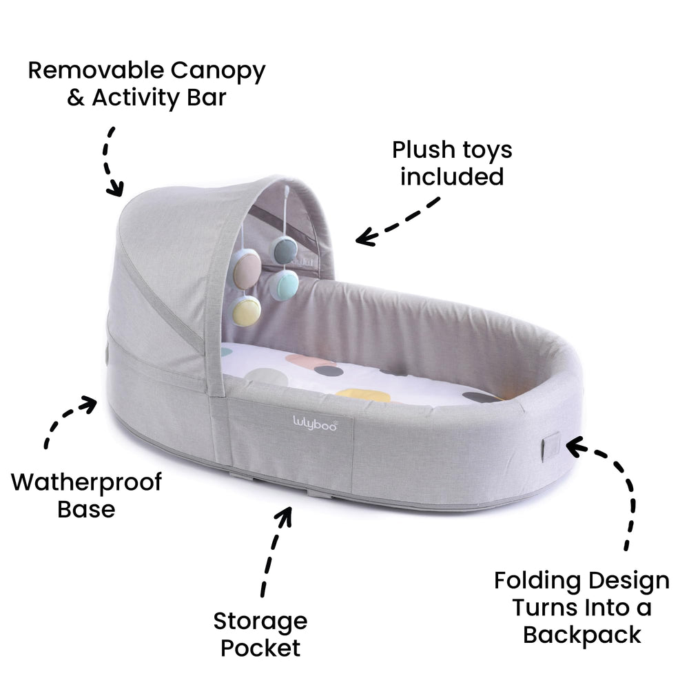 Lulyboo Bubble Travel Lounge changing pads included for on-the-go diaper changes.