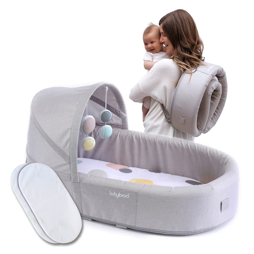 Lulyboo Bubble Travel Lounge setup ready for quick play and changing on the go.
